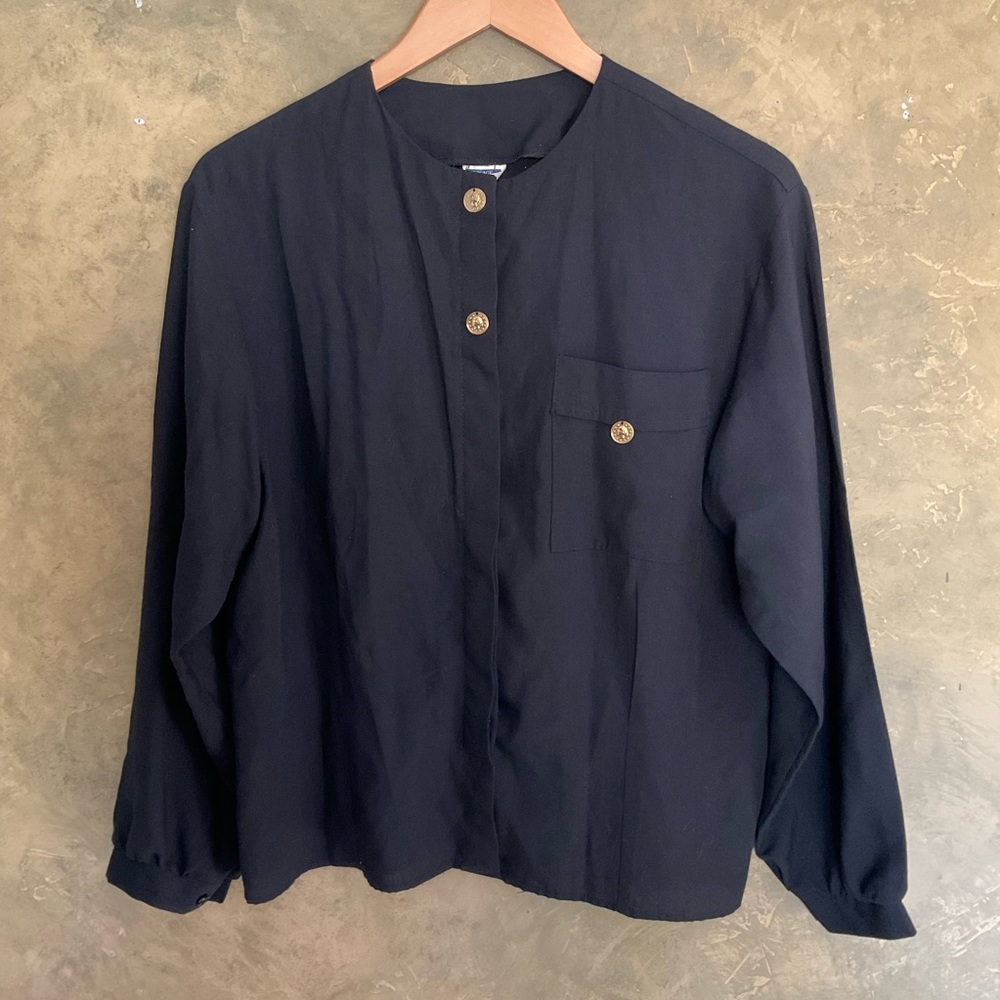 Vintage Visage de Paris Re-Al-Ge Coin Detail Collarless Button Down Top